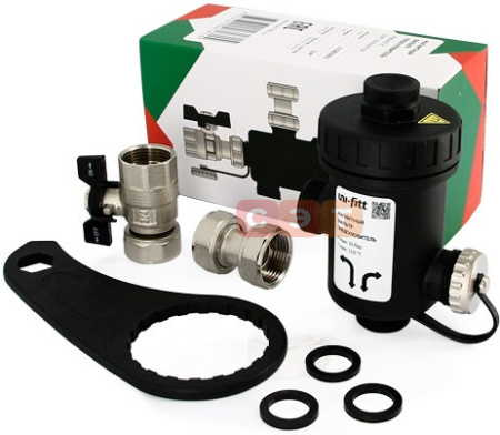 Сепаратор шлама (грязеуловитель) магнитный 3/4" для котла (пластик черный) UF